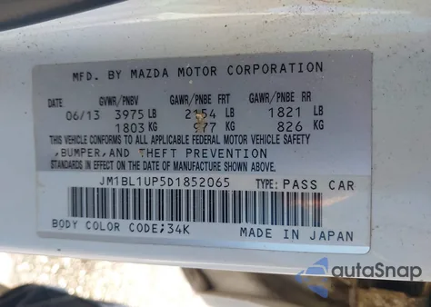 2013 Mazda Mazda3 I Sport from USA, damaged, VIN JM1BL1UP5D1852065